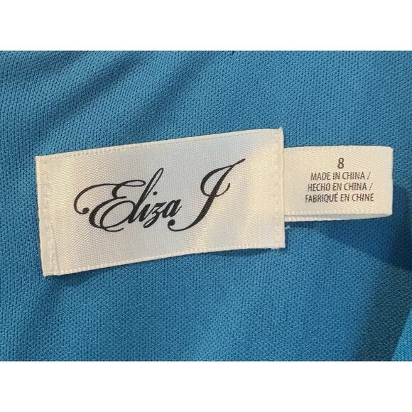 Eliza‎ J Drape Bow Crepe Sheath Formal Dress Ocean Blue Gown Womens Size 8 - Picture 4 of 5